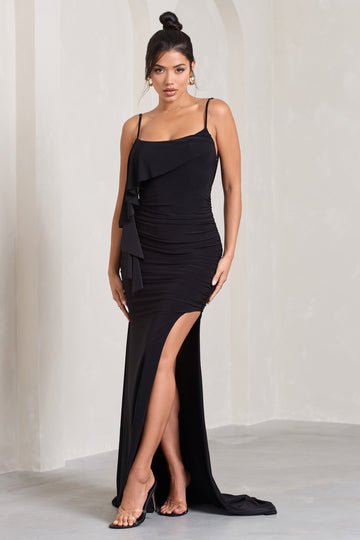 In Whispers Black Split Maxi Dress